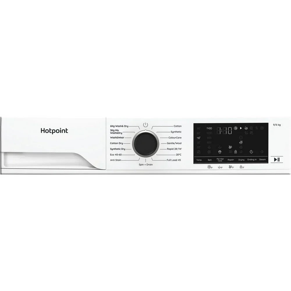 Hotpoint HBD9681ANTSTAIN 9+6kg 1400 Spin Freestanding Front Load Washer Dryer - White