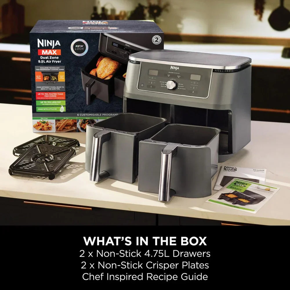 Ninja MAX 6 in 1 Dual Zone Air Fryer DZ400UK 9.5L Gunmetal Grey - Clearance