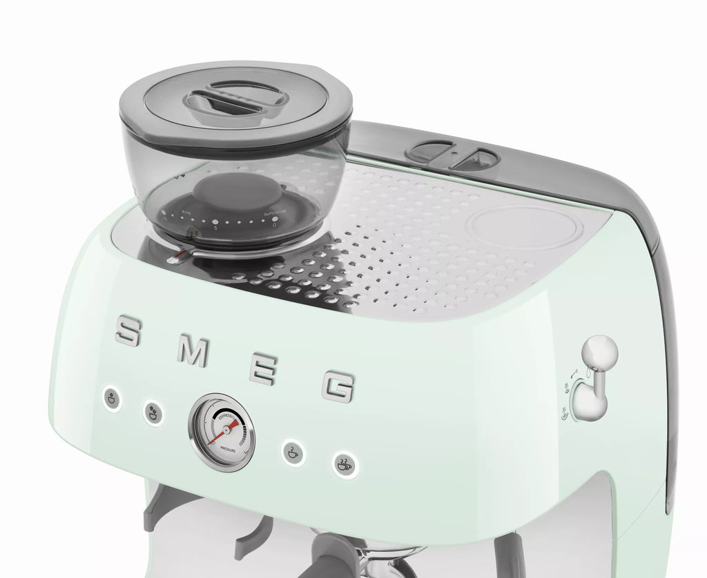 Smeg EGF03PGUK Retro Espresso Coffee Machine with Grinder in Pastel Green